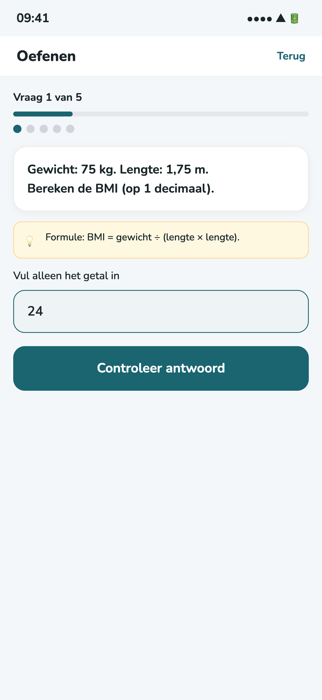 Medisch rekenen oefenvraag in de RekenZorg app