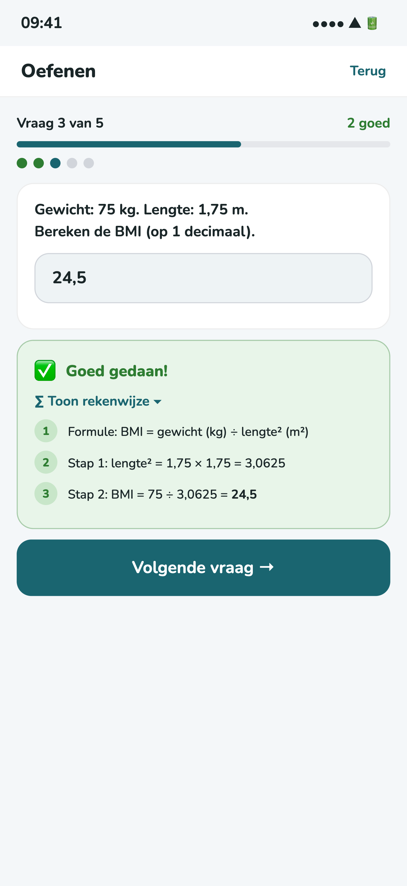Rekenwijze tonen na medisch rekenen oefenvraag